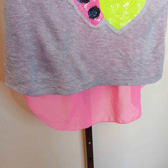 Y2K Kiddo Hearts Neon Sequin Mesh Back Crop Half Sleeve Top Mcbling Approx L - Picture 6 of 12